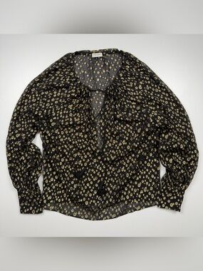 Saint Laurent Paris Silk Metallic Polyester Sheer Long Sleeve Blouse Womens 34